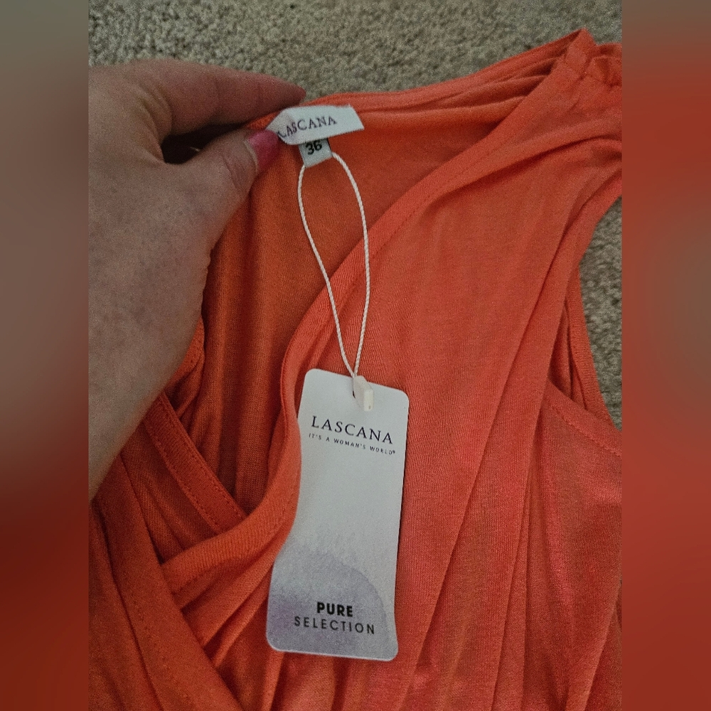 NWT Victoria’s Secret Lascana Coral Wide Leg Tie Shoulder V-Neck Jumpsuit Size 4 - Picture 3 of 5